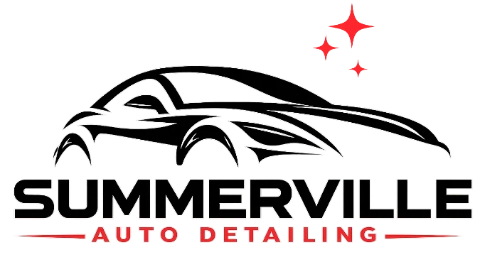 Summerville Auto Detailing logo featuring a sleek black sports car silhouette with red accent stars