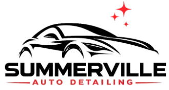 Summerville Auto Detailing logo featuring a sleek black sports car silhouette with red accent stars